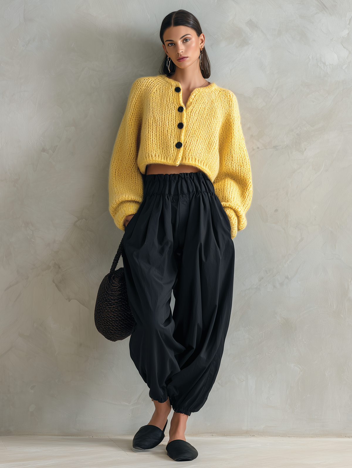 Ottavia — Completo due pezzi in maglia con pantaloni giallo e nero