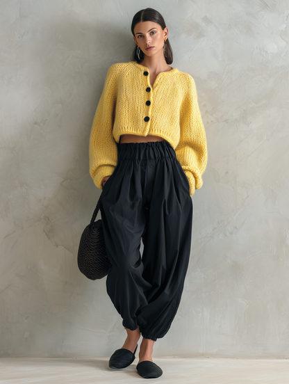 Ottavia — Completo due pezzi in maglia con pantaloni giallo e nero