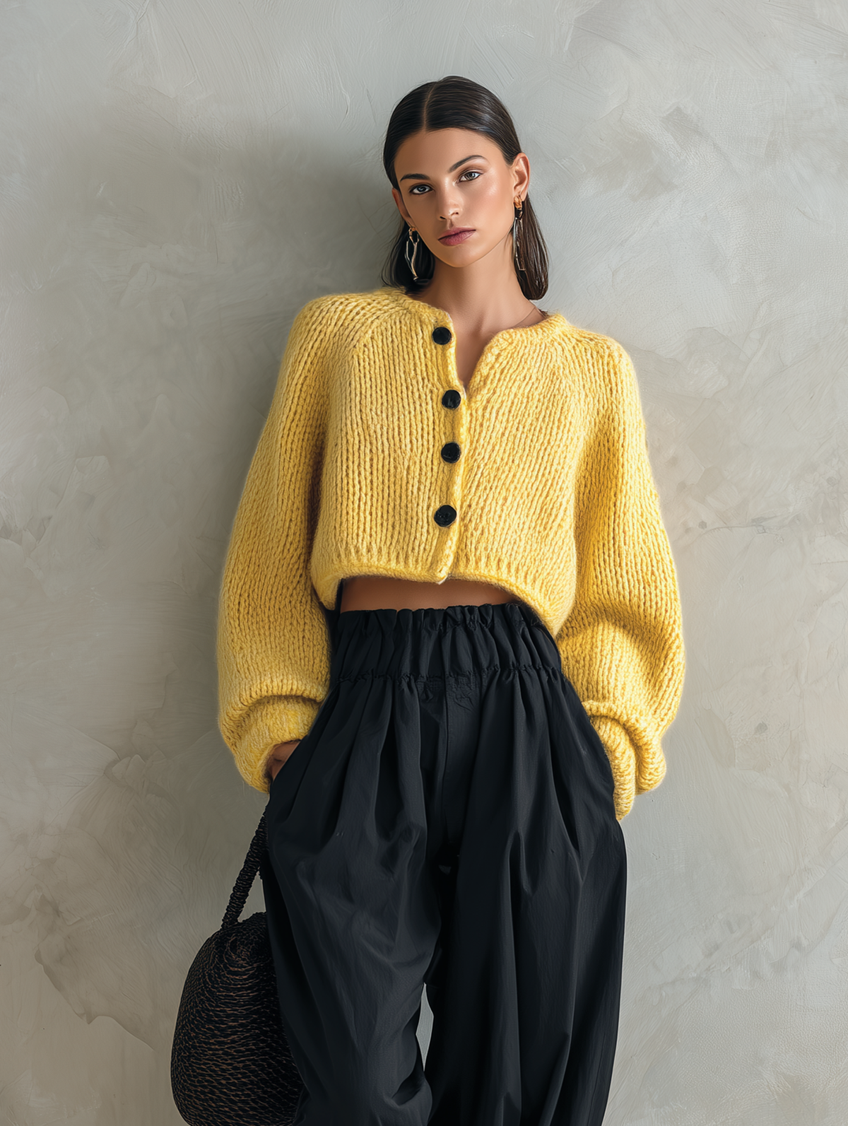 Ottavia — Completo due pezzi in maglia con pantaloni giallo e nero
