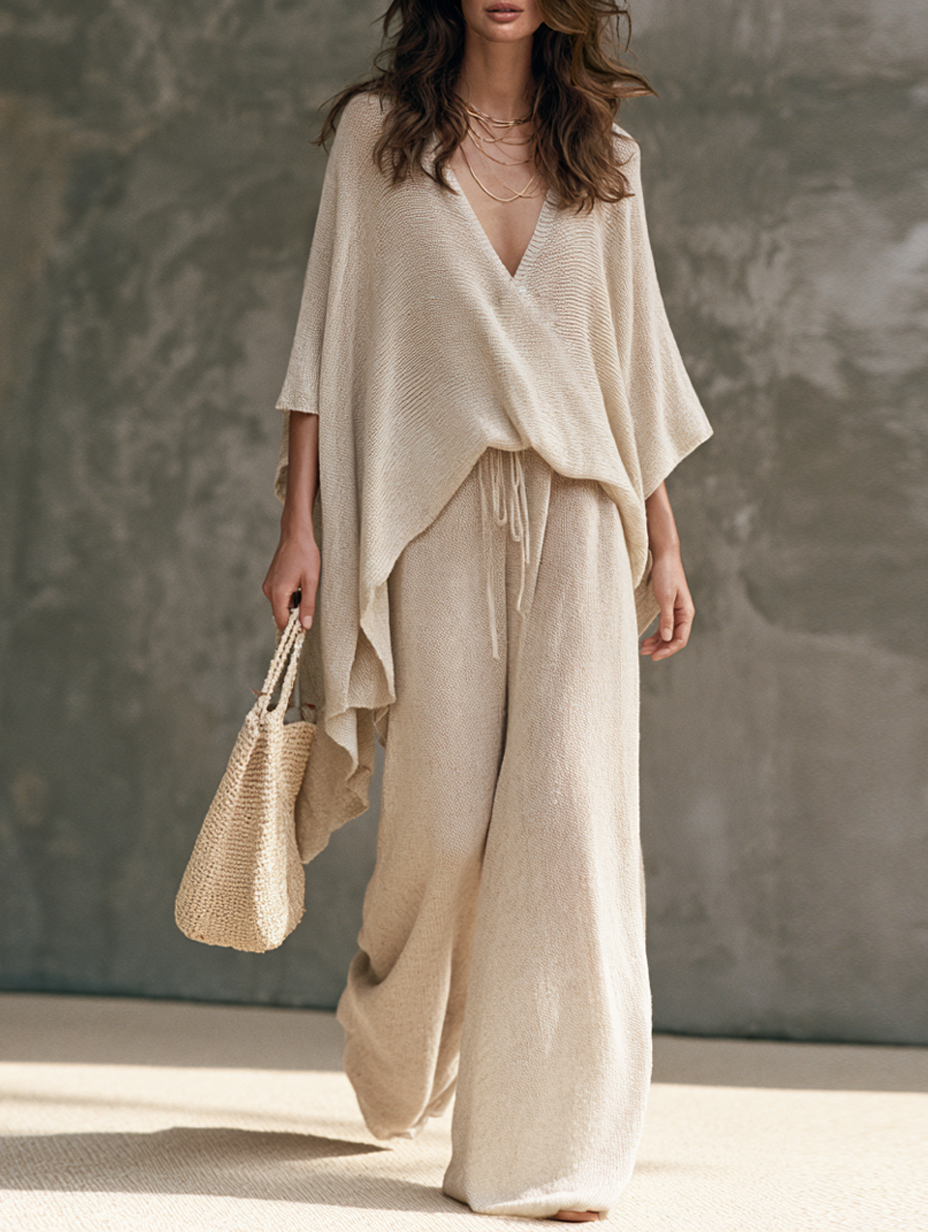 Santina — Completo loungewear in maglia con pantaloni a gamba larga