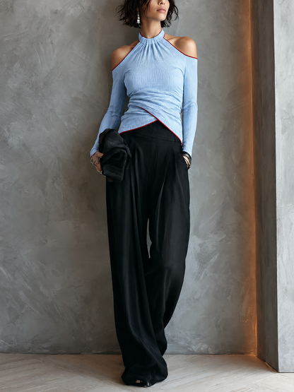 Nerina — Completo due pezzi in cotone plissettato blu