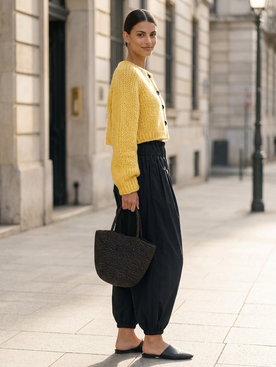 Ottavia — Completo due pezzi in maglia con pantaloni giallo e nero