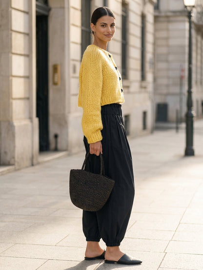 Ottavia — Completo due pezzi in maglia con pantaloni giallo e nero
