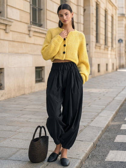 Ottavia — Completo due pezzi in maglia con pantaloni giallo e nero