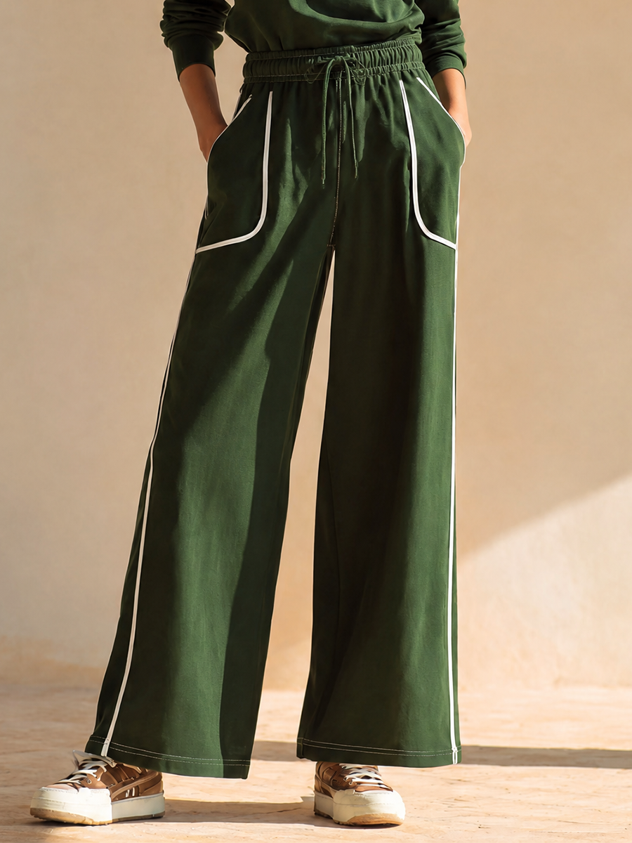 Raffaella — Completo due pezzi in cotone con pantaloni a gamba larga verde