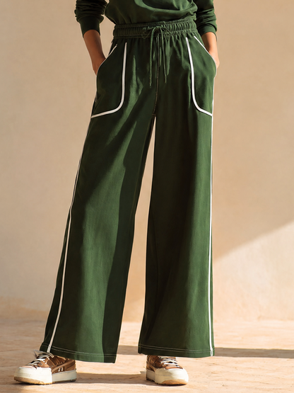 Raffaella — Completo due pezzi in cotone con pantaloni a gamba larga verde