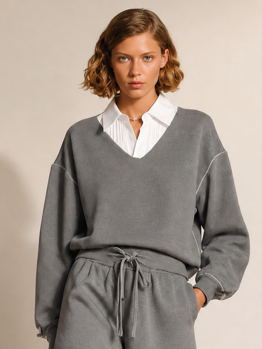 Rossella — Completo loungewear in felpa di cotone plissettato