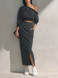 Patrizia — Completo due pezzi in cotone a righe nero