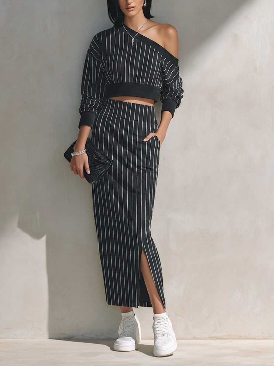Patrizia — Completo due pezzi in cotone a righe nero