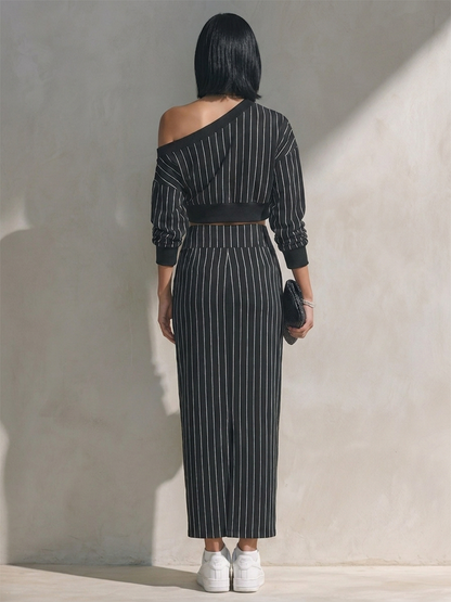 Patrizia — Completo due pezzi in cotone a righe nero