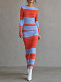 Selene — Completo due pezzi in maglia a righe rosso e blu