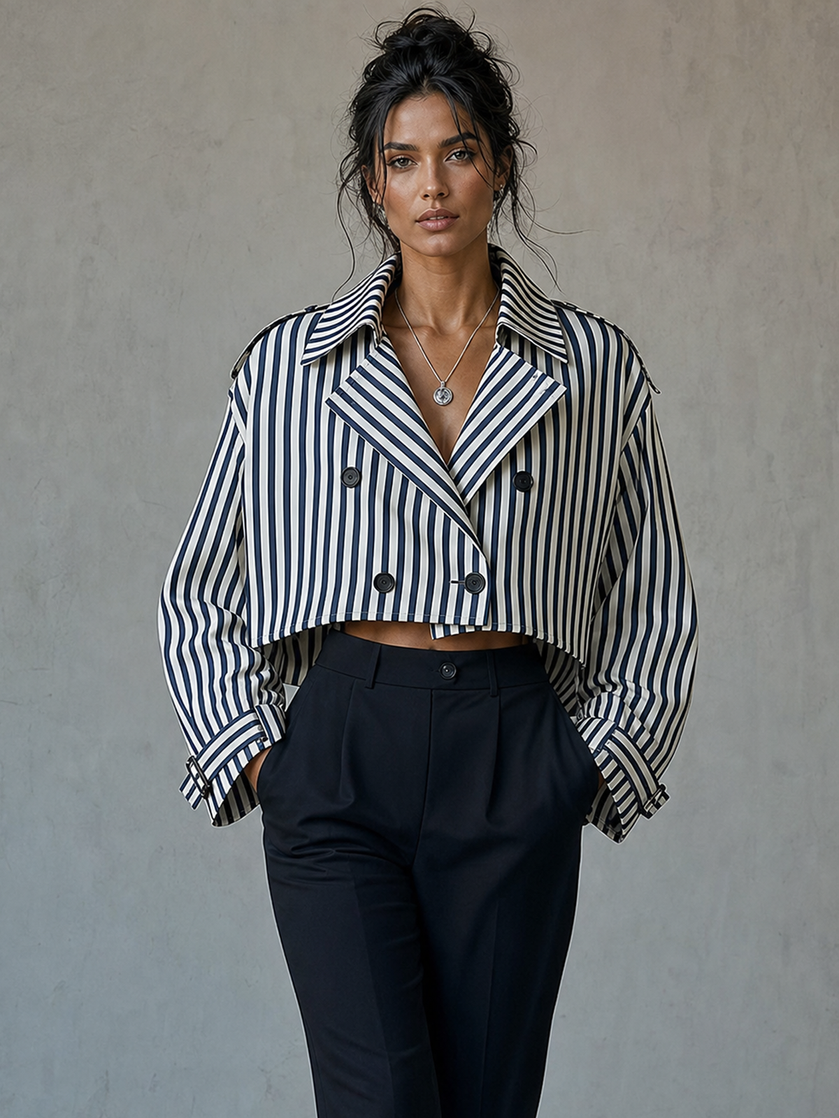 Silvana — Completo due pezzi in cotone a righe nero