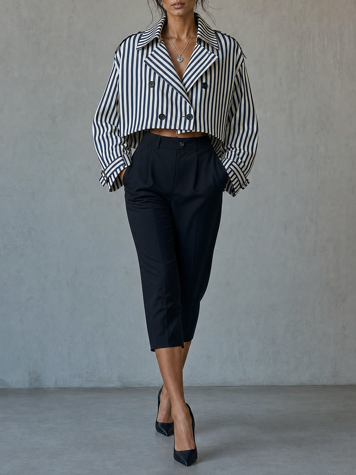 Silvana — Completo due pezzi in cotone a righe nero