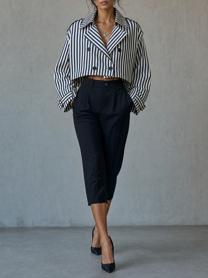 Silvana — Completo due pezzi in cotone a righe nero
