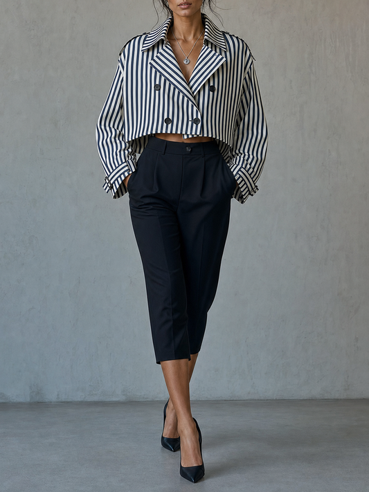 Silvana — Completo due pezzi in cotone a righe nero