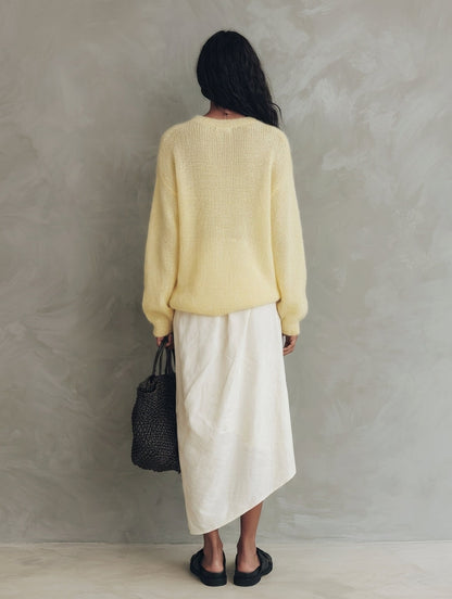 Rita — Completo due pezzi in maglia con gonna giallo e bianco