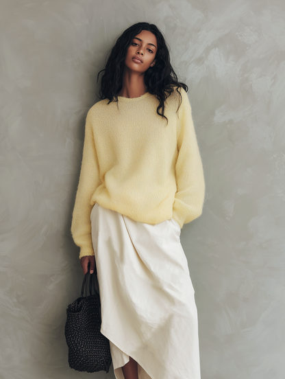 Rita — Completo due pezzi in maglia con gonna giallo e bianco