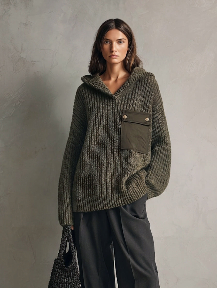 Renata — Completo due pezzi in maglia con pantaloni verde scuro e grigio