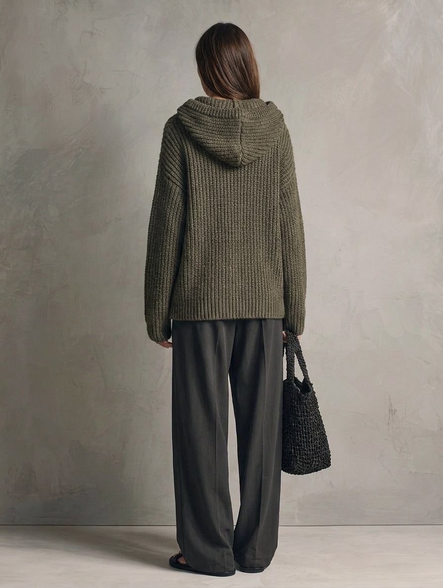 Renata — Completo due pezzi in maglia con pantaloni verde scuro e grigio