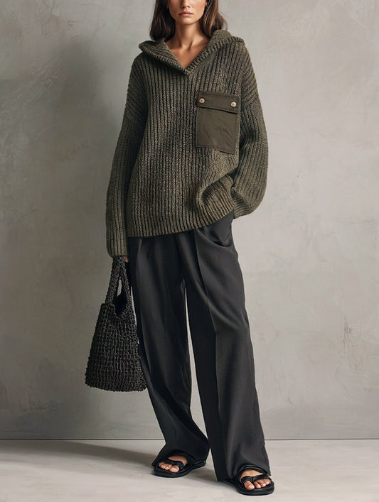 Renata — Completo due pezzi in maglia con pantaloni verde scuro e grigio