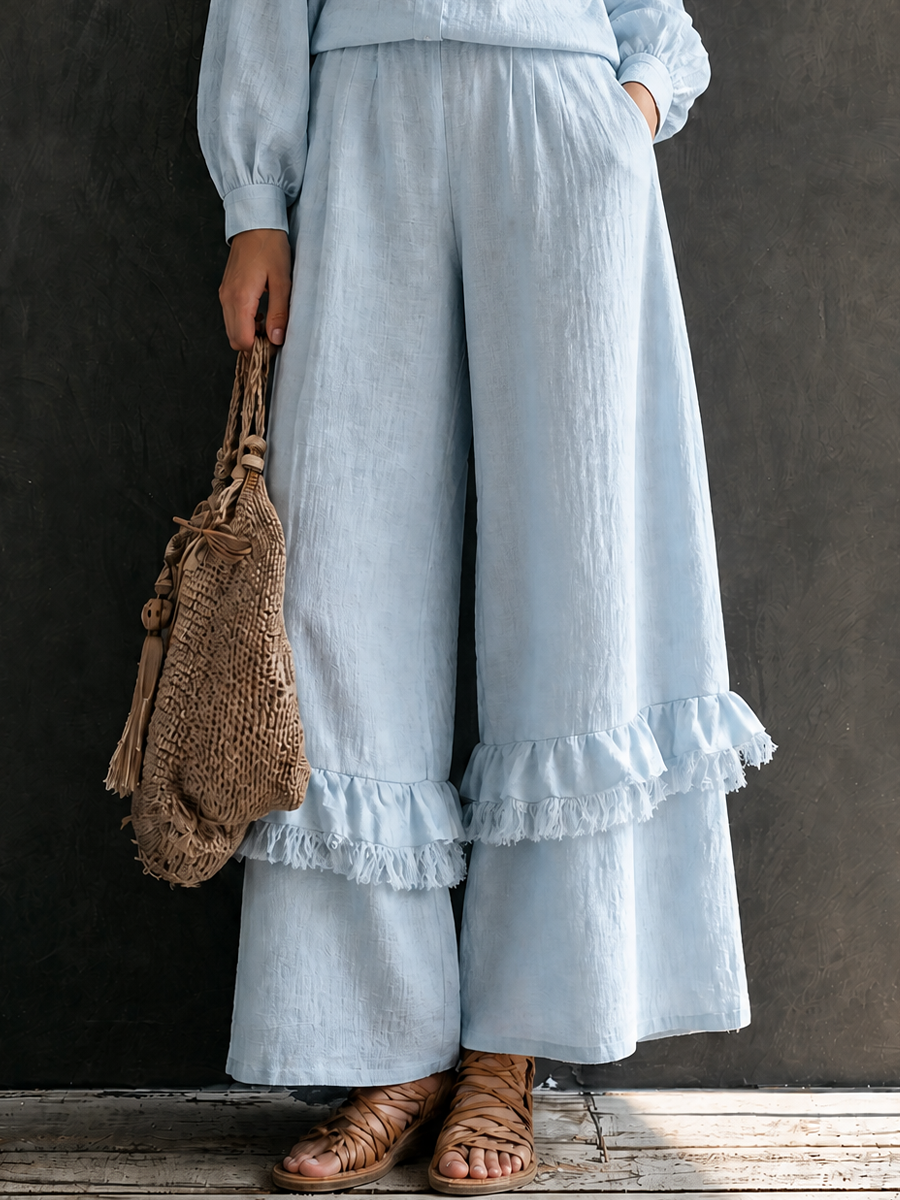 Rosalba — Completo due pezzi in cotone e lino blu