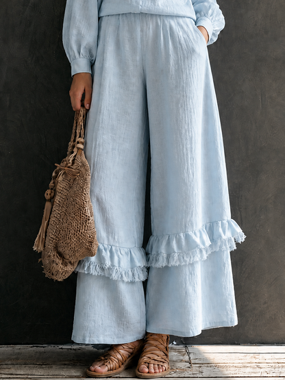 Rosalba — Completo due pezzi in cotone e lino blu