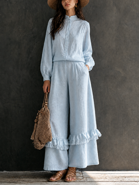 Rosalba — Completo due pezzi in cotone e lino blu