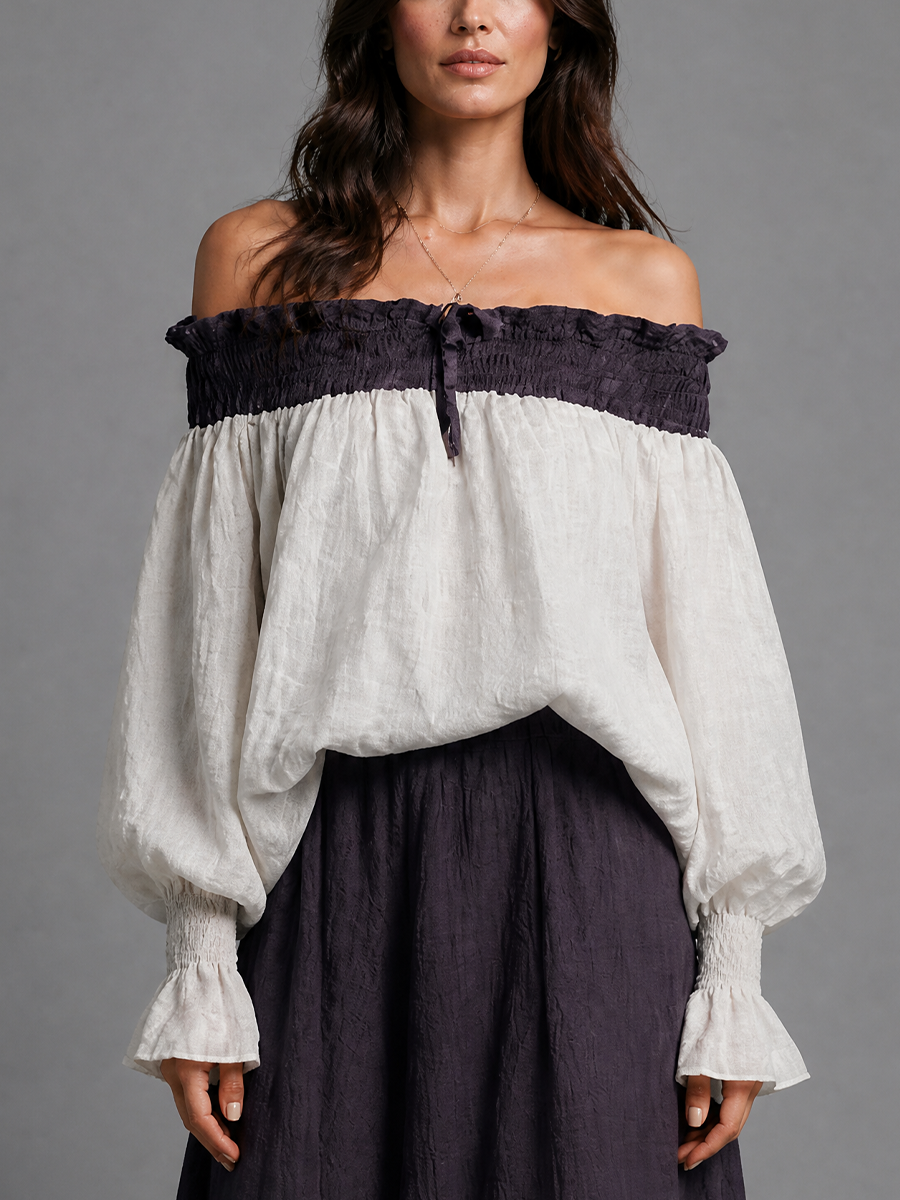 Battistina — Top in cotone e lino color block