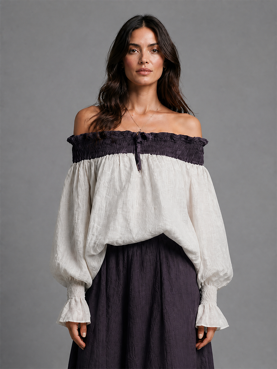 Battistina — Top in cotone e lino color block