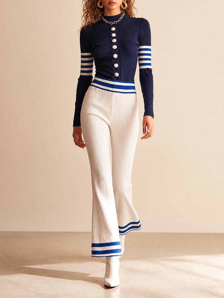 Sonia — Completo due pezzi in maglia a coste a righe