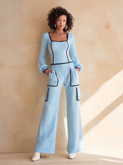 Rossana — Completo due pezzi in cotone plissettato blu