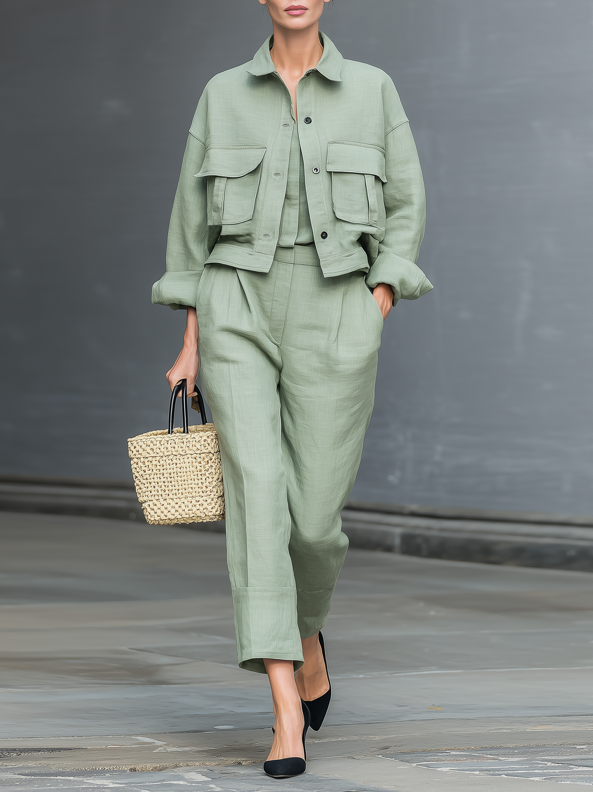 Sara — Completo due pezzi in lino con pantaloni dritti