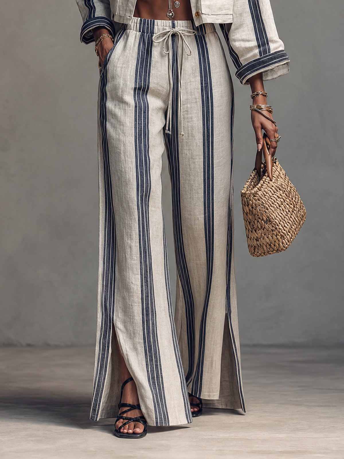 Tecla — Completo due pezzi in cotone a righe righe