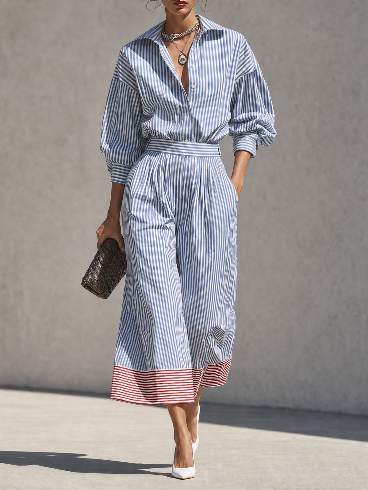Serena — Completo due pezzi in cotone a righe blu