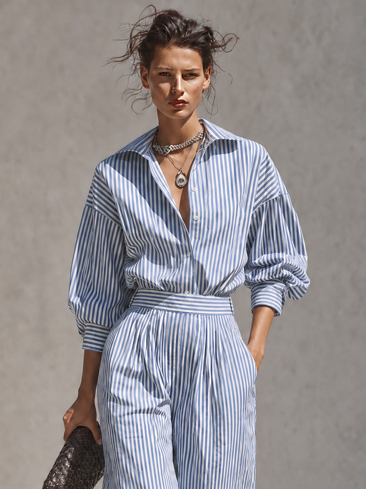 Serena — Completo due pezzi in cotone a righe blu
