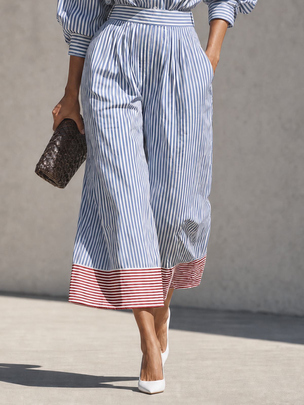 Serena — Completo due pezzi in cotone a righe blu