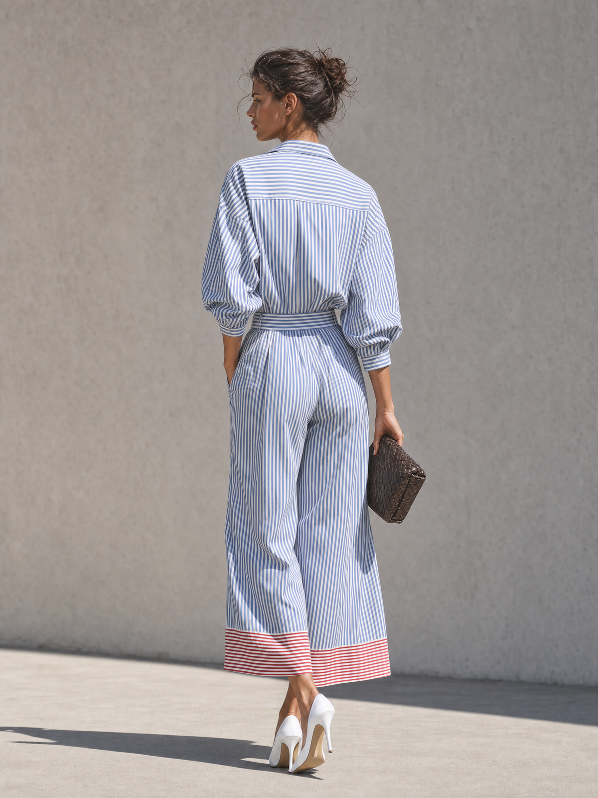 Serena — Completo due pezzi in cotone a righe blu