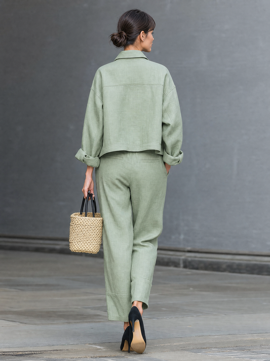 Sara — Completo due pezzi in lino con pantaloni dritti