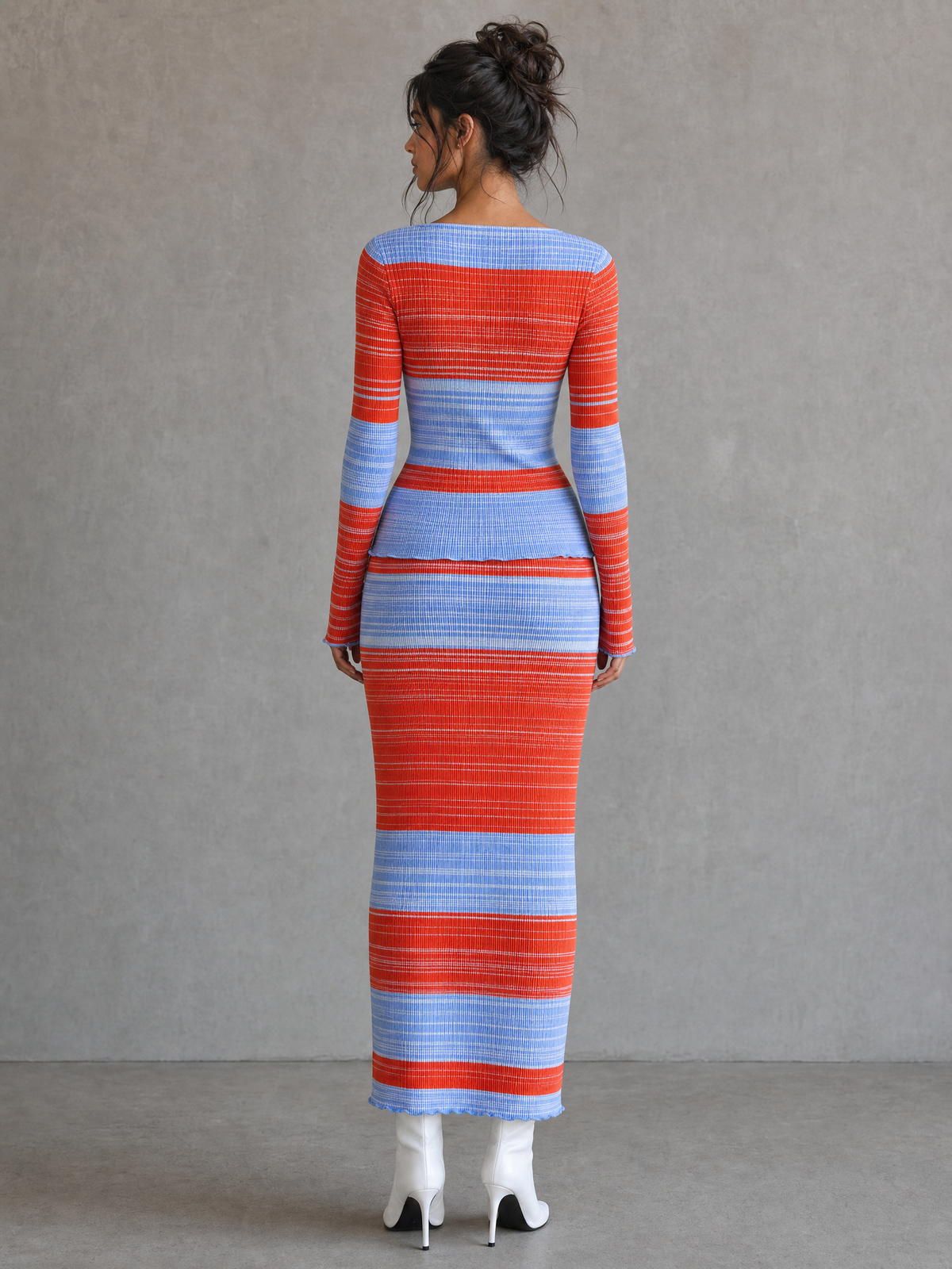 Selene — Completo due pezzi in maglia a righe rosso e blu