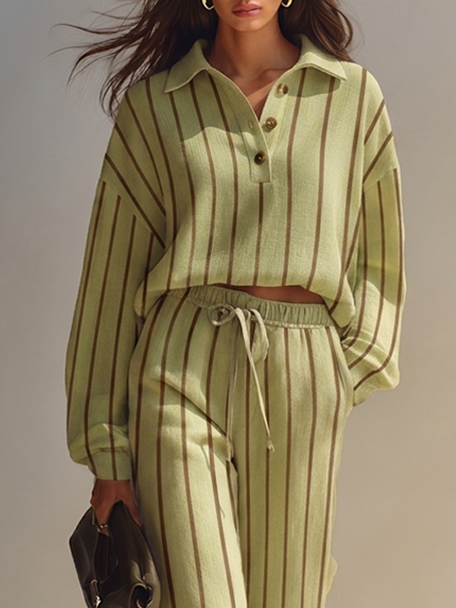 Tamara — Completo due pezzi in cotone e lino a righe verde
