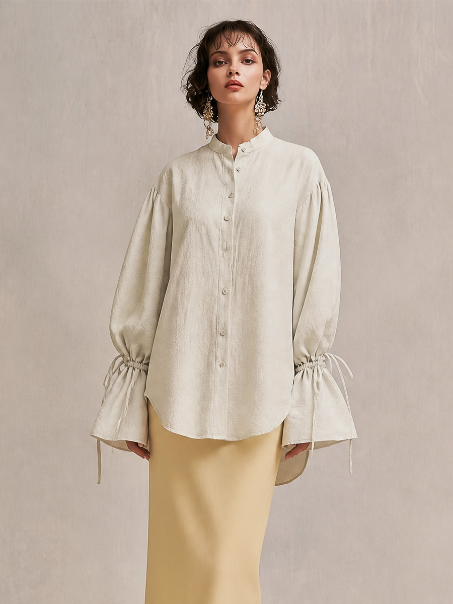 Calogera — Camicia in cotone con collo alla coreana