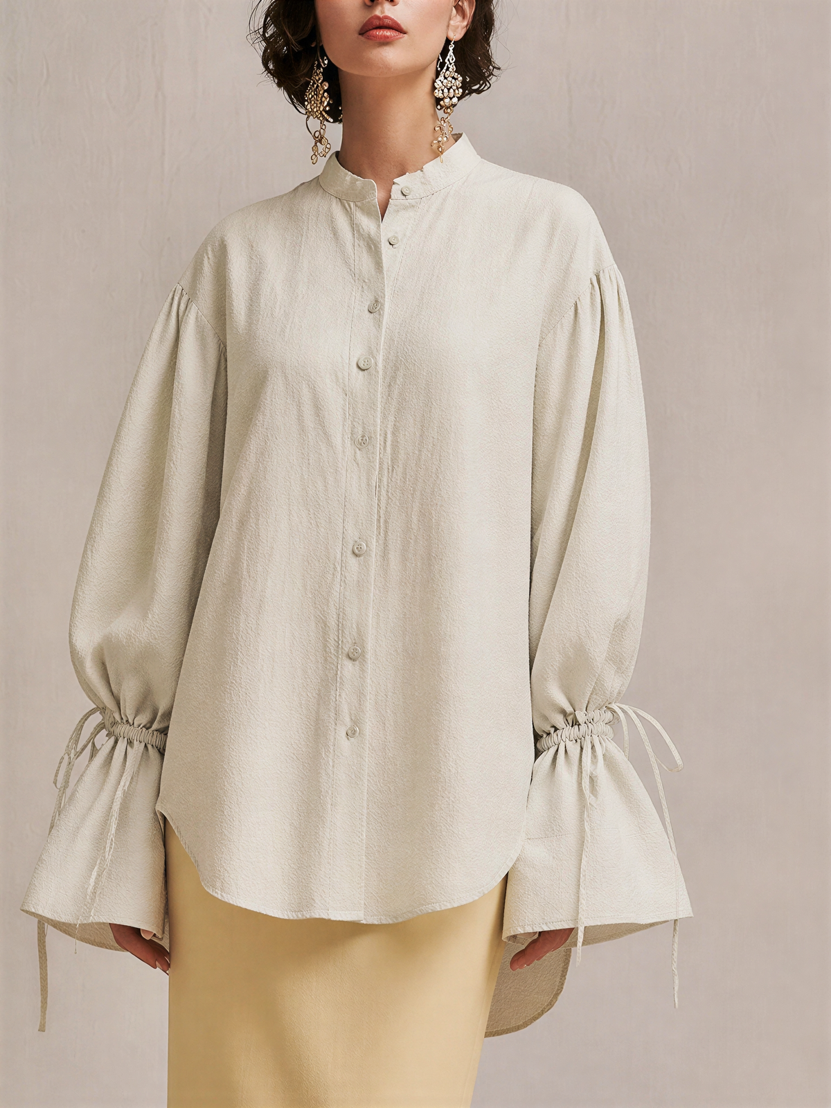 Calogera — Camicia in cotone con collo alla coreana