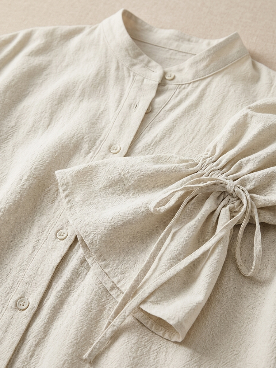 Calogera — Camicia in cotone con collo alla coreana