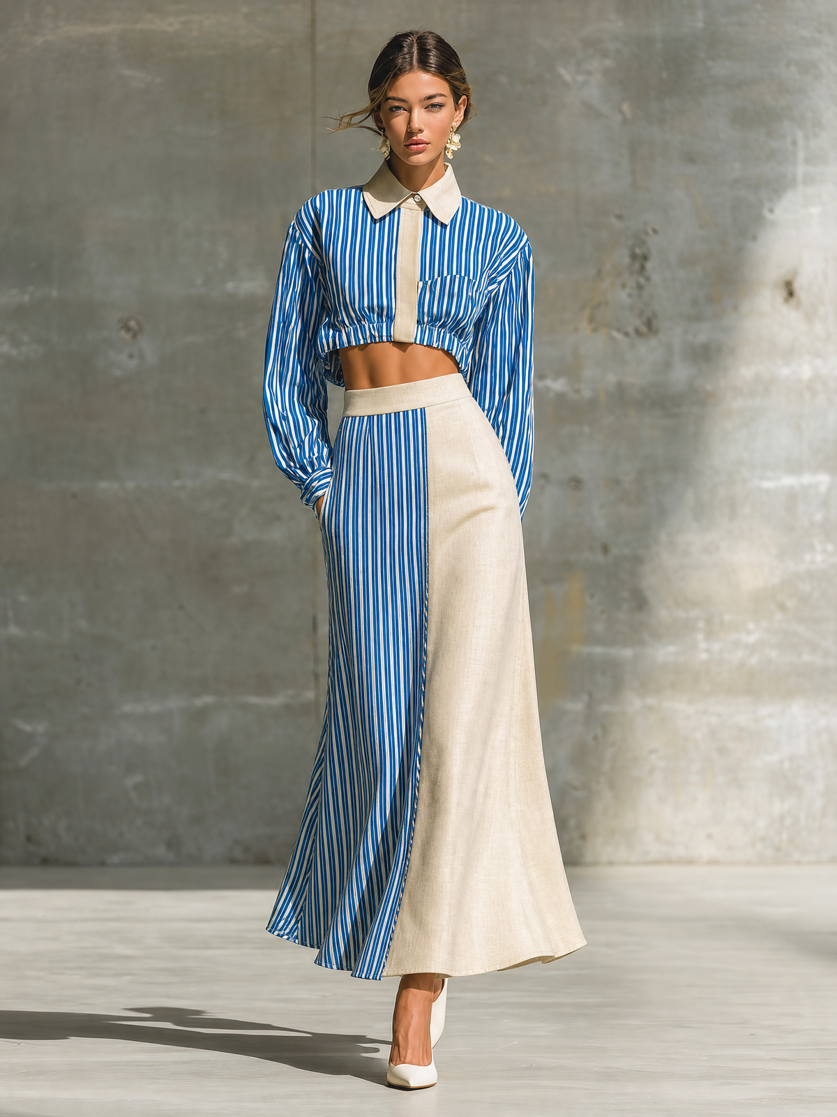 Vanda — Completo due pezzi in cotone a righe blu