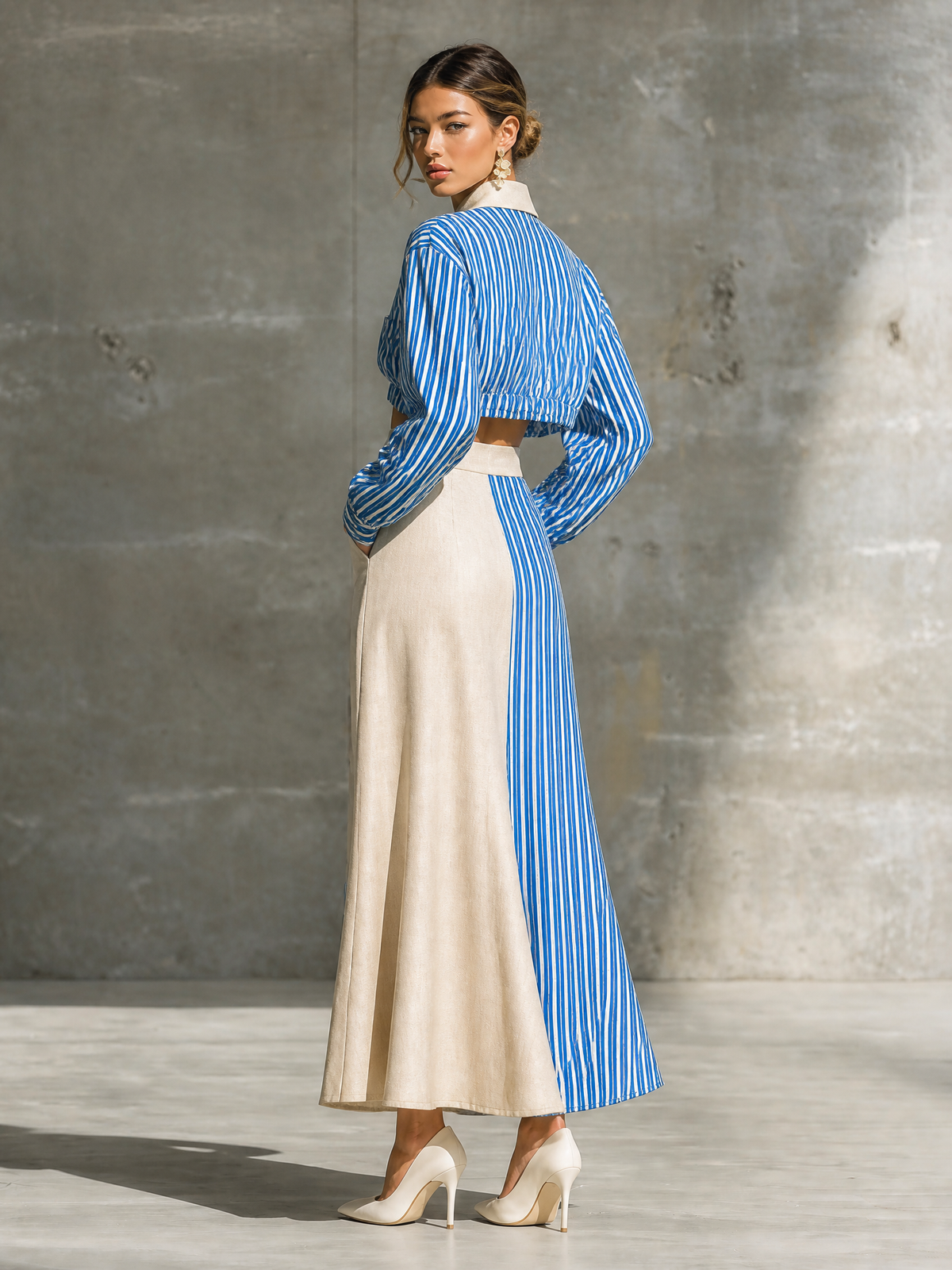 Vanda — Completo due pezzi in cotone a righe blu