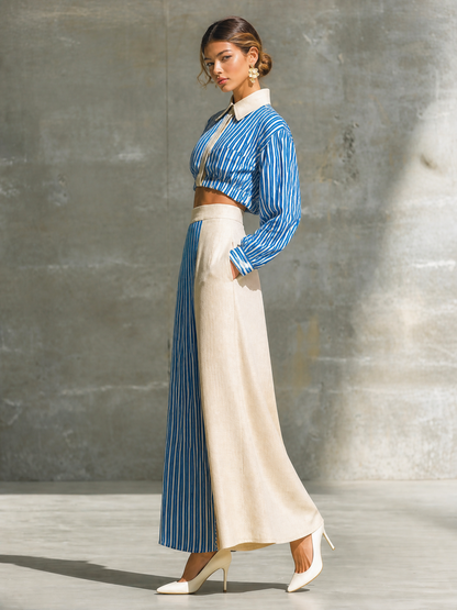 Vanda — Completo due pezzi in cotone a righe blu