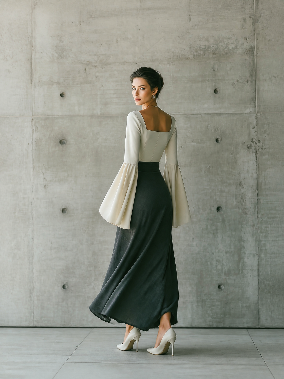 Valeria — Completo due pezzi in cotone con gonna lunga grigio