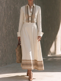 Viviana — Completo due pezzi in cotone e lino a righe beige