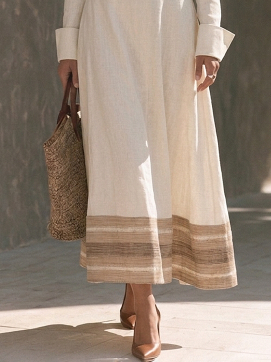 Viviana — Completo due pezzi in cotone e lino a righe beige