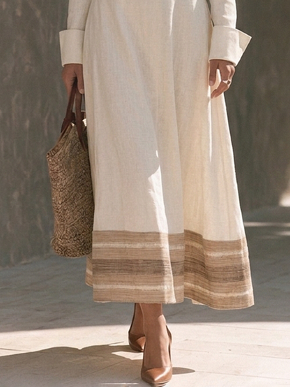 Viviana — Completo due pezzi in cotone e lino a righe beige